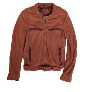 Free People Rust Moto Jacket Full Zip Long‎ Sleeve Belted Women's Boho Large